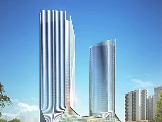 现代风格超高层办公楼 双塔 城市地标